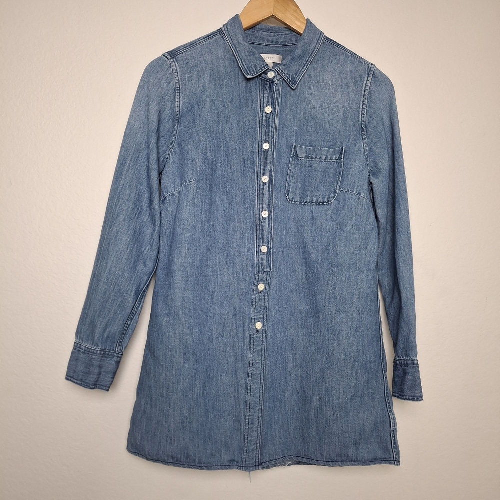 J. Crew Linen Blend Denim Button Down Shirt Longline
